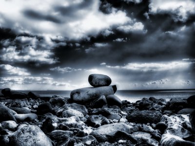 Rocks & Pebbles at Lyme Regis Beach in Mono Tone