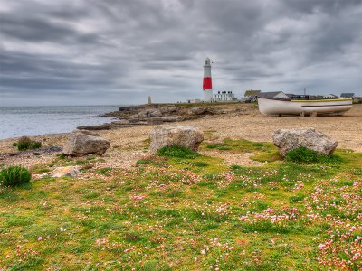 Boat and Rocks at Portland Bill Lighthouse