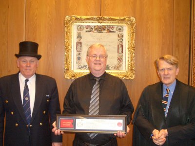 The Beadle and Clerk flank me after the Freedom Ceremony at the Guildhall