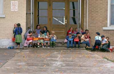Mennonite Children at lunch 1974 near Waterloo Ontario