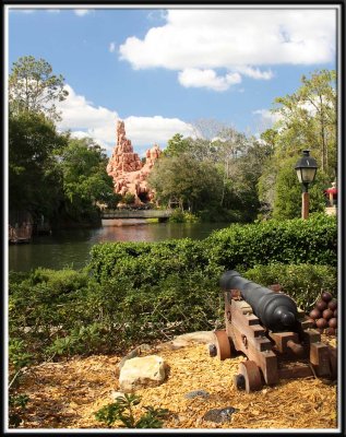 Frontierland- (Thunder Mountain in the distance was another roller coaster the girls loved)