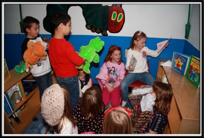 The boys try to entertain the girls with the talking stuffed animals