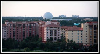 A view from one side of the window (you can see the castle beyond the Epcot ball). We were able to see the fireworks at night!
