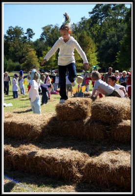 Noelle leaps into the hay!