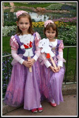 The girls begin their Duffy Bears in Canada (They colored one section of him in each country).