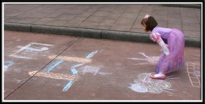 The Cast Members set up a hopscotch course on the street in England.