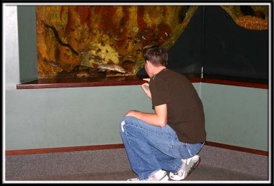 Jamie converses with the fish