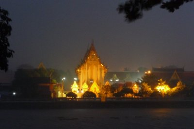 Temple during storm at night