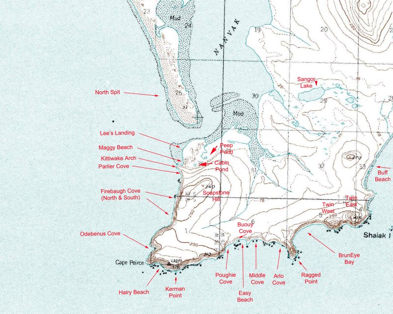 Map of Togiak National Wildlife Refuge, Cape Peirce Area