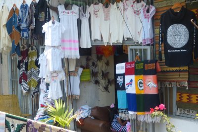 Lots of colourful merchandise for sale