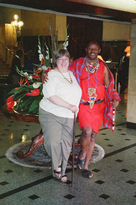 After the briefing -Lynda & Maasai Elder Rakita in the lobby
