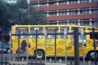 A colorful Matatu in downtown Nairobi