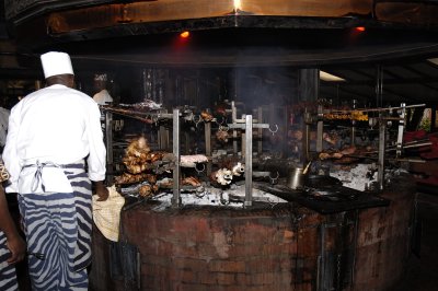 1.The grill area at the Carnivore Restaurant in Nairobi, they cook the meats on Maasai swords, over coals