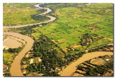 Campos alrededor de Vientiane  -   Aerial  view of the Mekong river