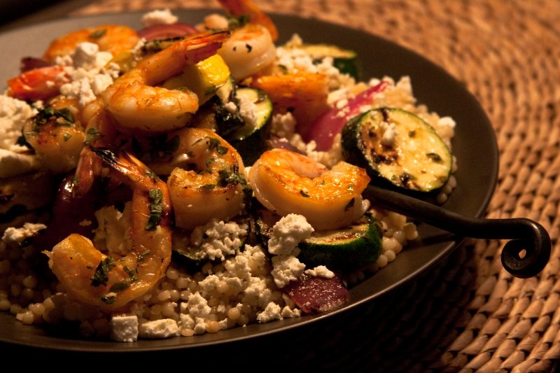 Grilled Shrimp and Vegetables with Pearl Couscous