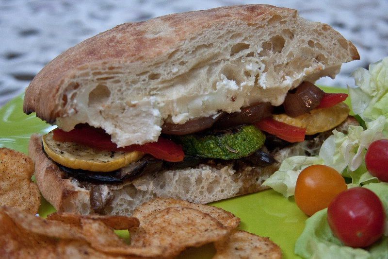Grilled Vegetable and Goat Cheese on Ciabatta