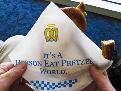 We grab a pretzel while we wait...