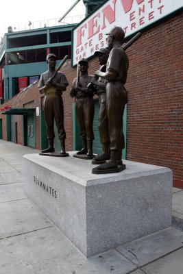 The statue shows Bobby Doerr, Dom DiMaggio, Johnny Pesky and Ted Williams as they appeared in the pennant-winning season of 1946.