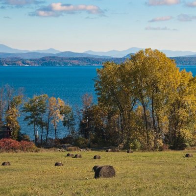 Hay Rolls, Lake Champlain, and the Green Mountains