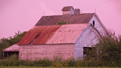 Old White Barn Pink Sky