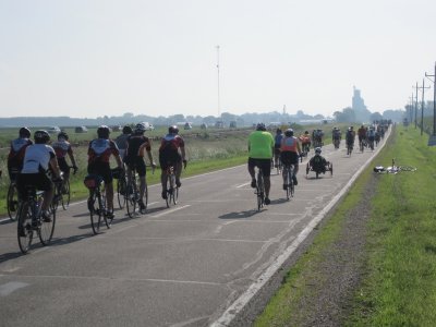 Riders and support vehicles