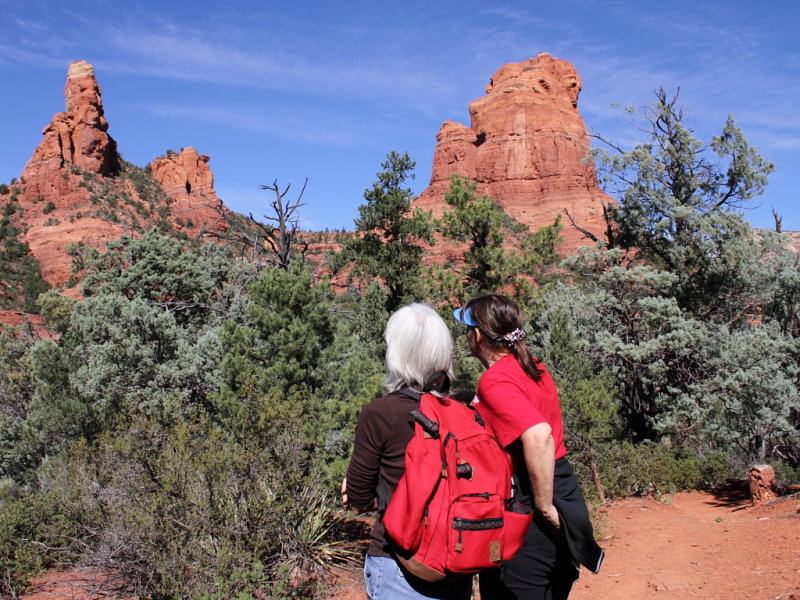 Kathie and Patti checking out faces in the rocks