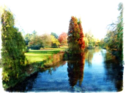 Chiswick House lake - painter (runny wash camel)