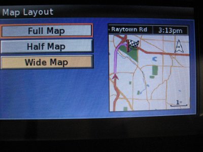 Map layout setup screen, FULL map. Notice that ETA and DIST to destination arent shown on this screen