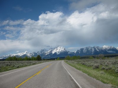 Road view of Grand Tetons