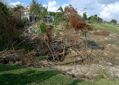 A DEBRIS FIELD, CREATED BY HURRICANE IKES SURGE UP TRINITY BAY