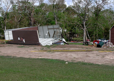 A METAL STORAGE BUILDING, MADE SOMEWHAT WORSE FOR THE WEAR BY HURRICANE IKE
