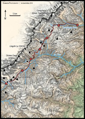 Snowman Trek map 2: Jomolhari camp to Laya