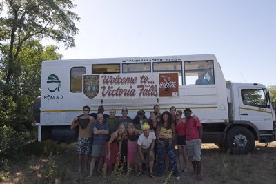 tour group, arriving in Vic Falls