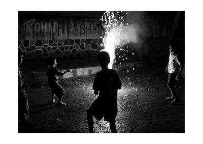 Kids playing with fireworks, Diwali