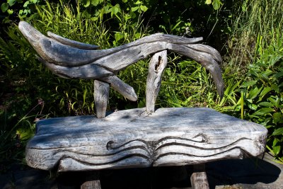 Closeup of the creatively carved bench