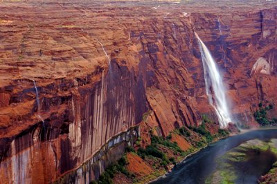 Waterfalls in Glen Canyon after heavy rainfall, AZ