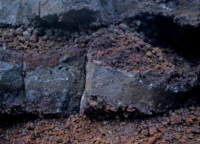 Cross section of aa lava flows, Hawaii Volcanoes National Park, HI