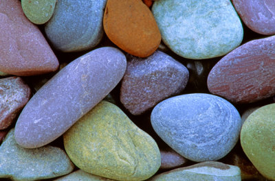 Rounded and flattened cobbles along the shoreline of Lake McDonald, Glacier National Park, MT