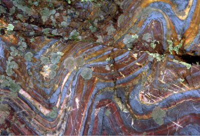 Close-up of folded banded iron formtion, Jasper Knob, Ishpheming, MI