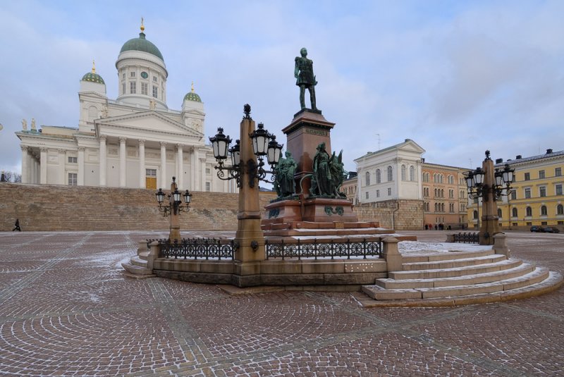 The Statue of  Alexander II and the Helsinki Cathedral