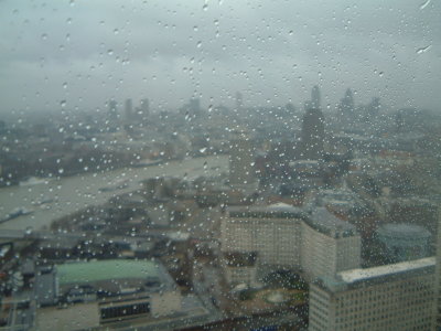 Three towers of Barbican Centre on left and Gerkin second from right on skyline.jpg