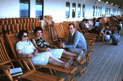 Antonietta and other passengers on the Deck of The Galileo Galilei 1963