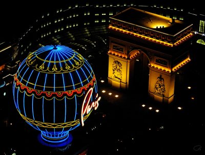 Paris Hot Air Balloon And Arc De Triomphe At Night