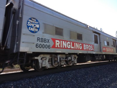 On the 2012 ride, we were surprised to see the Ringling Brothers and Barnum & Bailey circus train roll by.  It was leaving California, headed east.