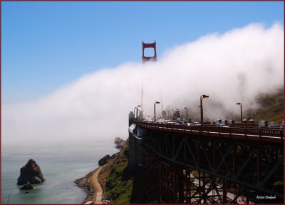  A  partial view of the the Golden Gate Bridge