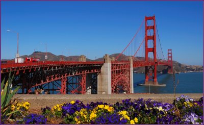 Golden Gate Bridge with a floral composition