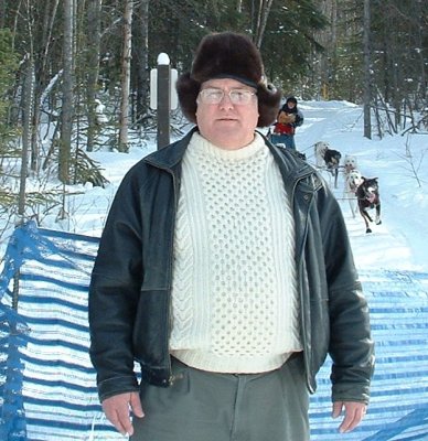 Yupik Eskimo fur hat, Irish Aran wool jumper, and leather (omigod) BOMBER JACKET