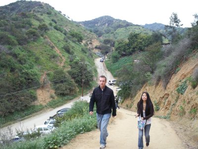 Mem and I scaling hill