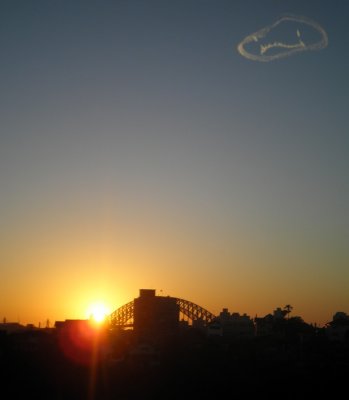 A semi-smily face over Sydney Harbor Bridge