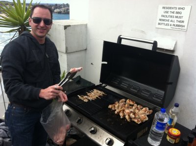 A fine meat grilling courtesy of Ken on Ken's rooftop in Bondi Beach
